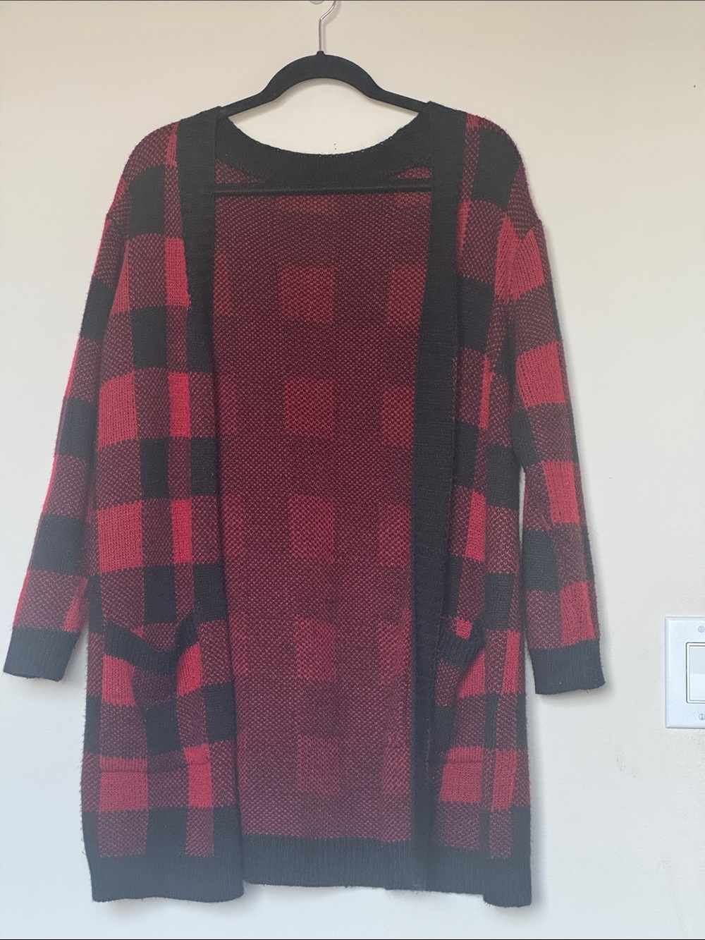 BloomChic Cozy Red and Black Buffalo Plaid Open-Front Cardigan Size 12/ Large